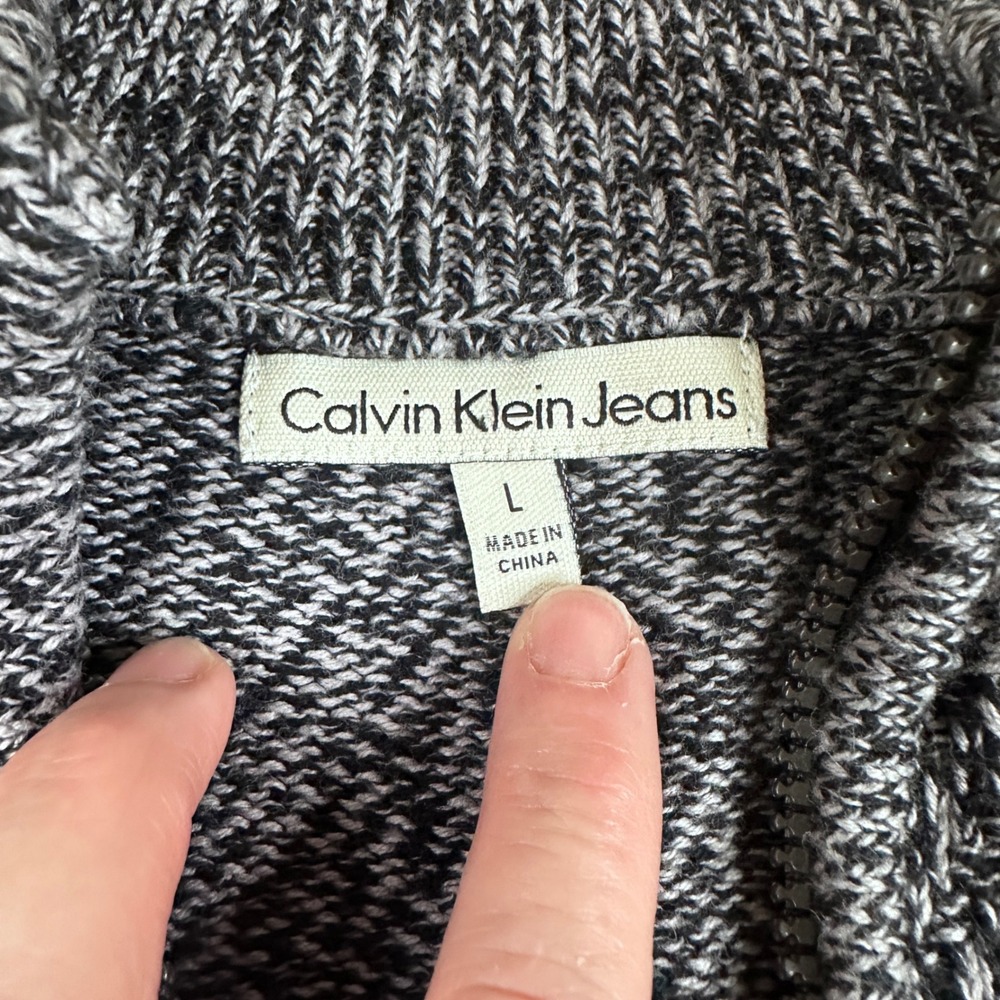 Calvin Klein Jeans Mens Large Gray Marled Quarter Zip Cotton Sweater Pullover - Picture 5 of 7